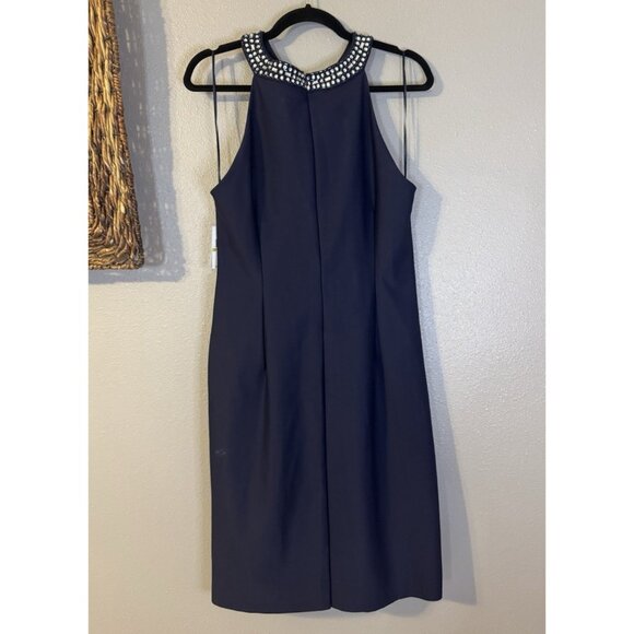 SLNY Evenings 14 Dress Blue Crystal Crew Neck Wedding Cruise Party Event NEW - Picture 11 of 13